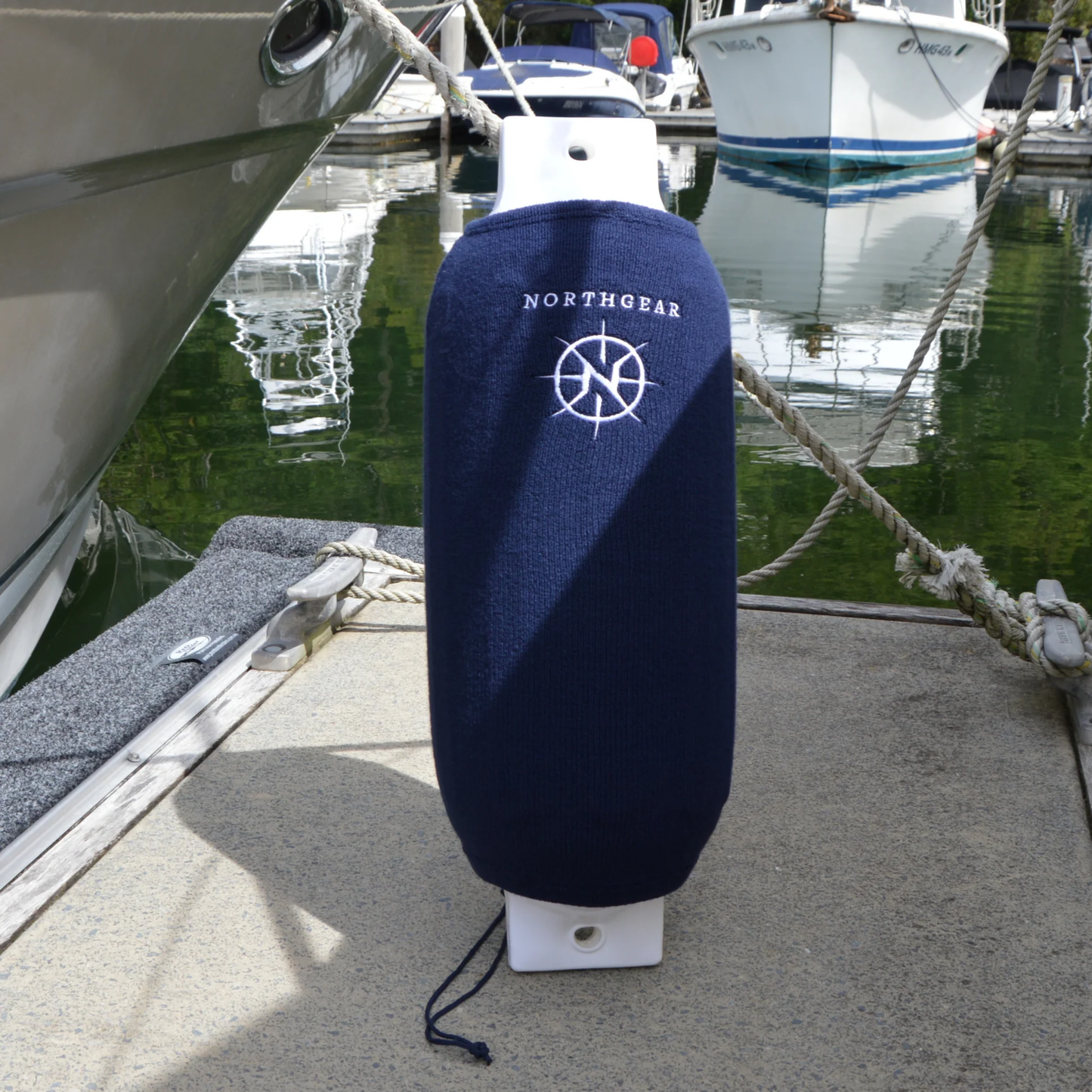 northgear navy fender cover protects boat fenders from scratches wear and uv damage while maintaining a clean durable marine look
