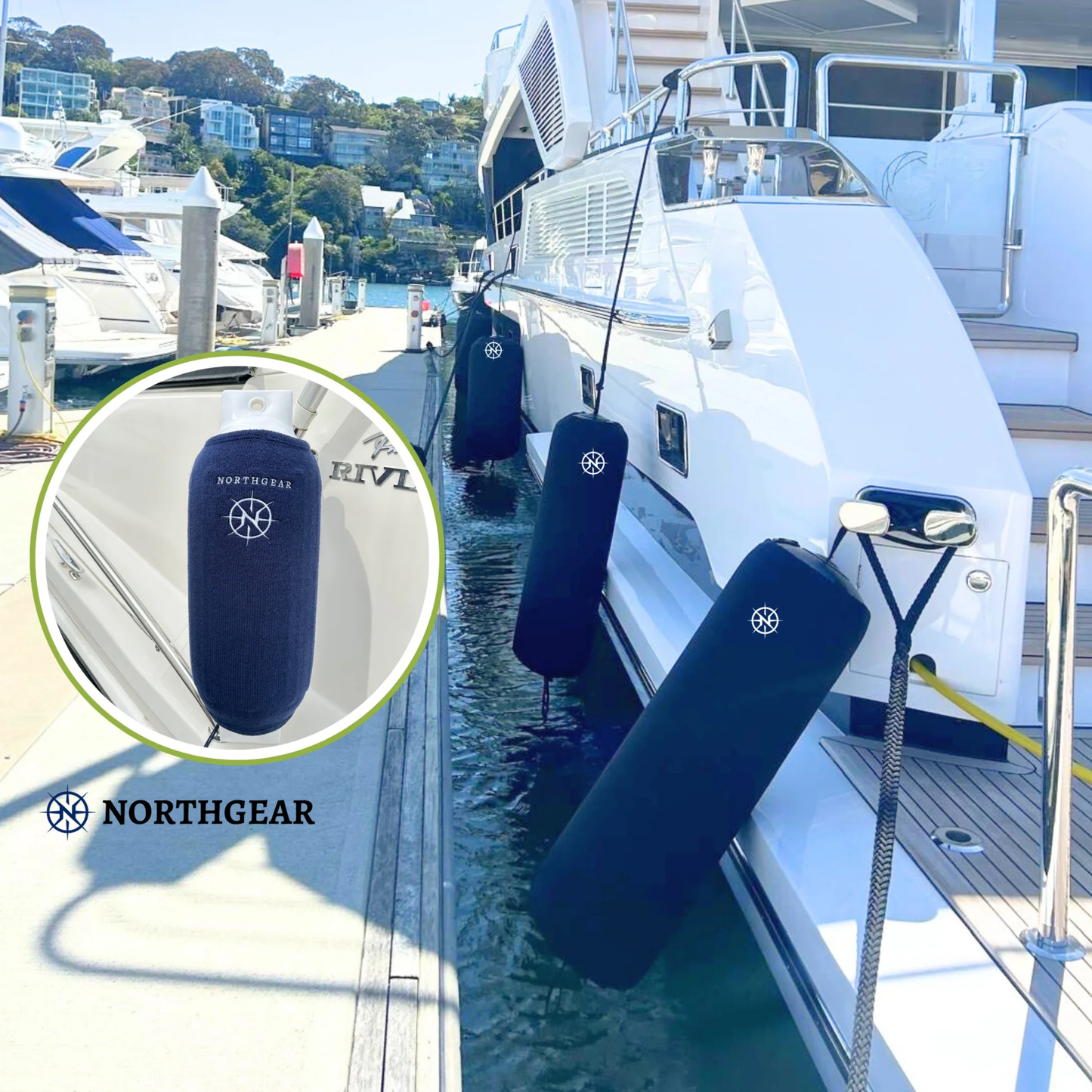 northgear premium navy blue fender covers protect boat surfaces from scratches wear and uv damage while delivering clean durable marine performance