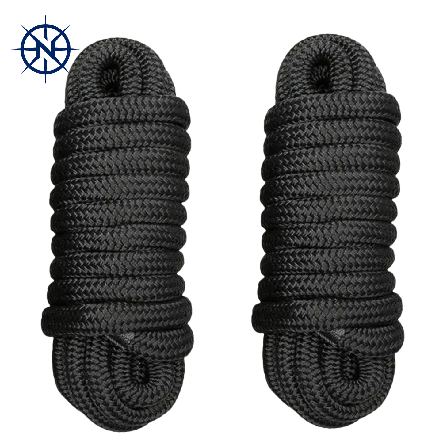 NORTHGEAR Premium Dock Line — 1/2" × 15' Double-Braided Marine Nylon, 2-Pack (Black)