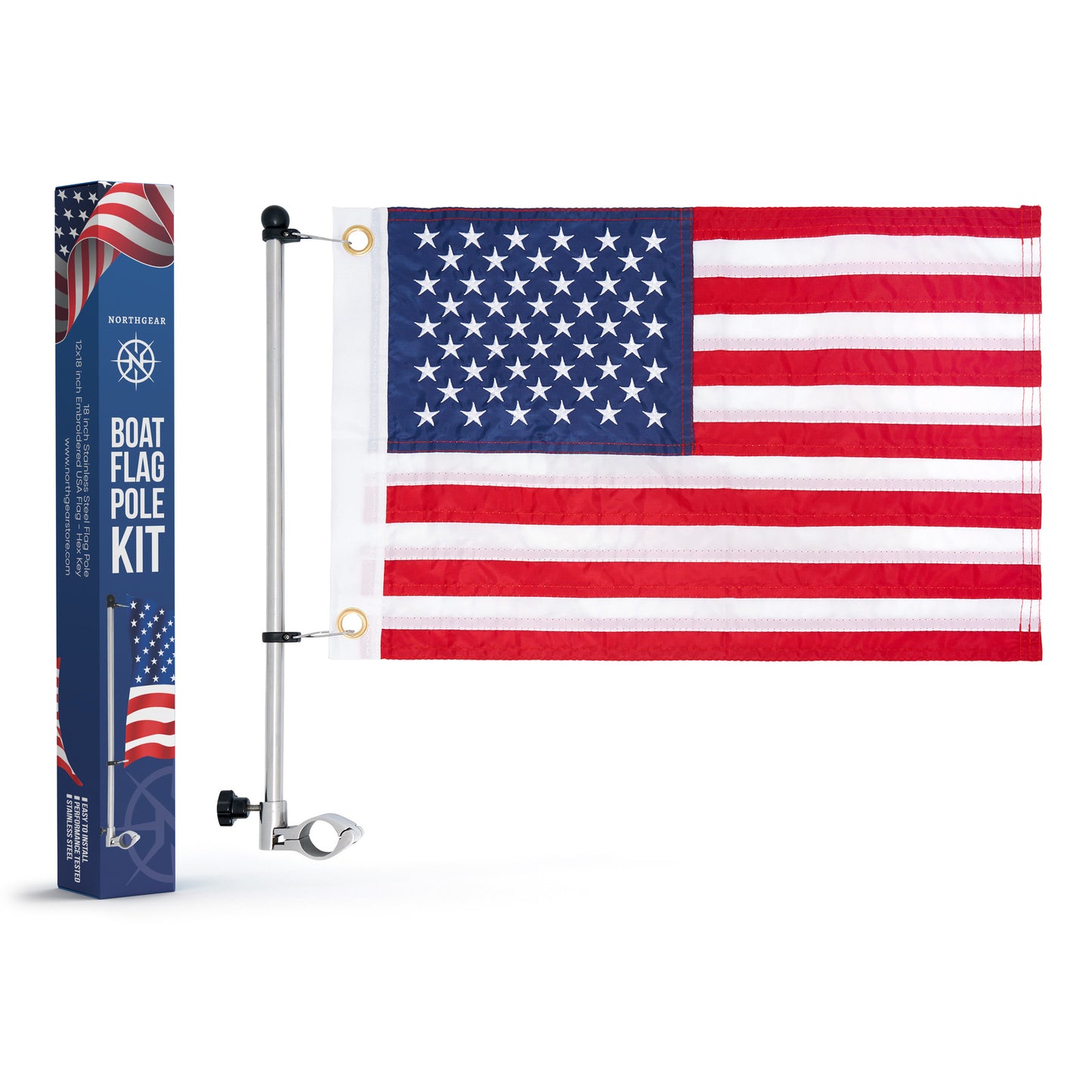 Northgear™ 18"Boat flag pole with 12''X18''American flag