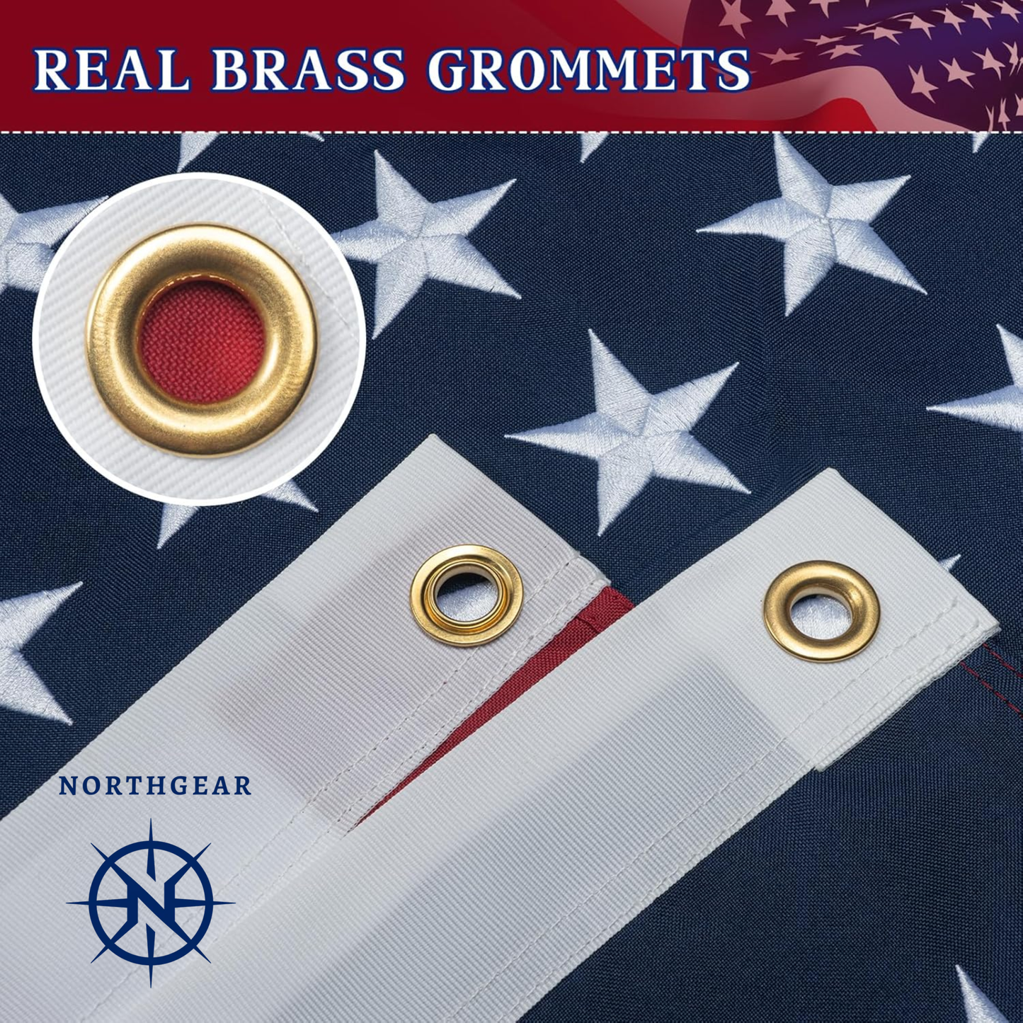 NorthGear™ American Boat Flag 2x3 ft – Made in USA Nylon Marine Flag with Brass Grommets
