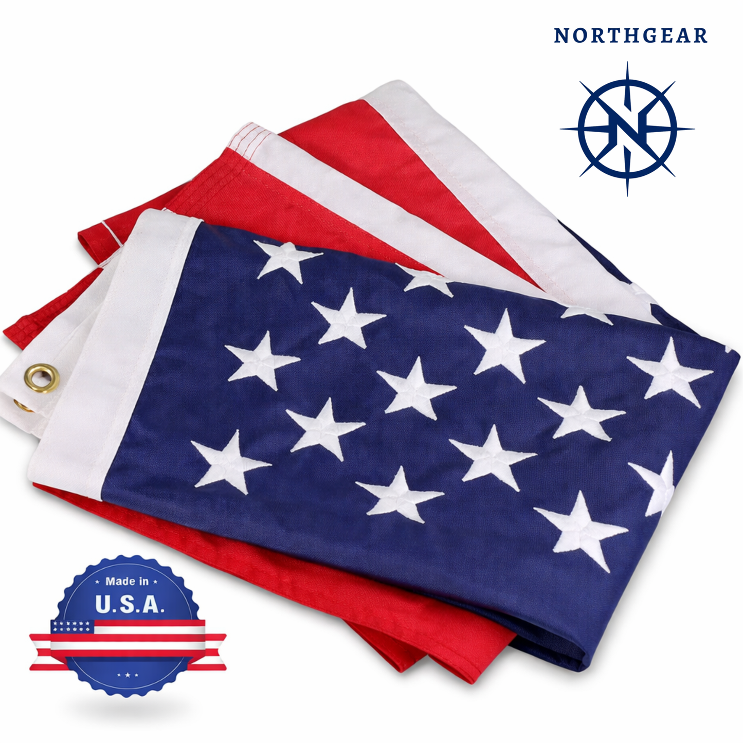 NorthGear™ American Boat Flag 2x3 ft – Made in USA Nylon Marine Flag with Brass Grommets