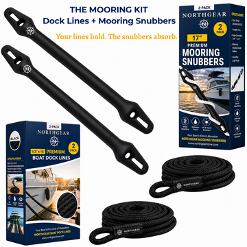 NORTHGEAR® Mooring Shock Kit — 1/2" × 15' Dock Lines (2-Pack) + EPDM Snubber