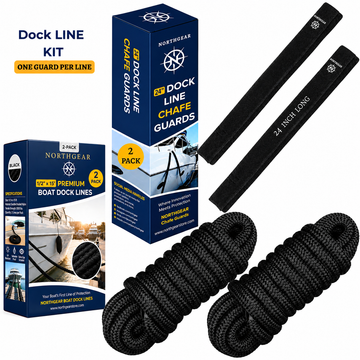 NORTHGEAR® Dock Line Kit — 1/2" × 15' Dock Lines (2-Pack) + 24" Non-Slip Chafe Guards