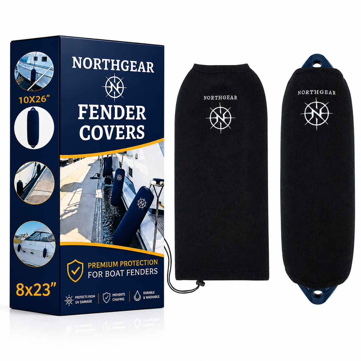 NORTHGEAR™ Premium Fender Covers – 23" Black Marine-Grade Protection