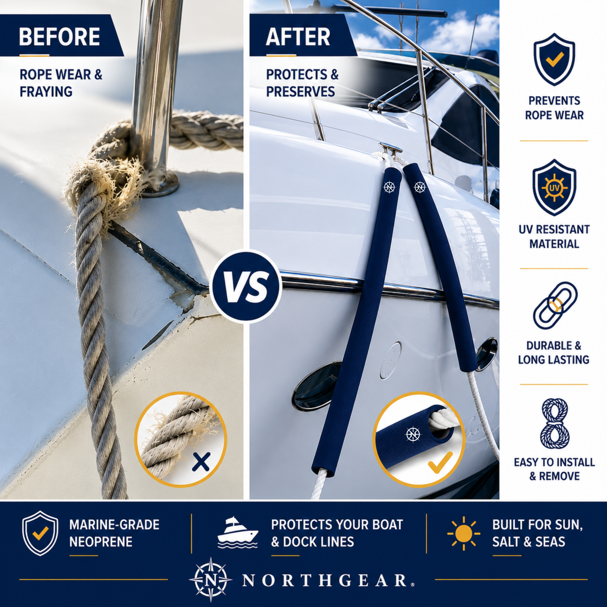 NORTHGEAR® Premium Non-Slip Dock Line Chafe Guards (4 Pack)