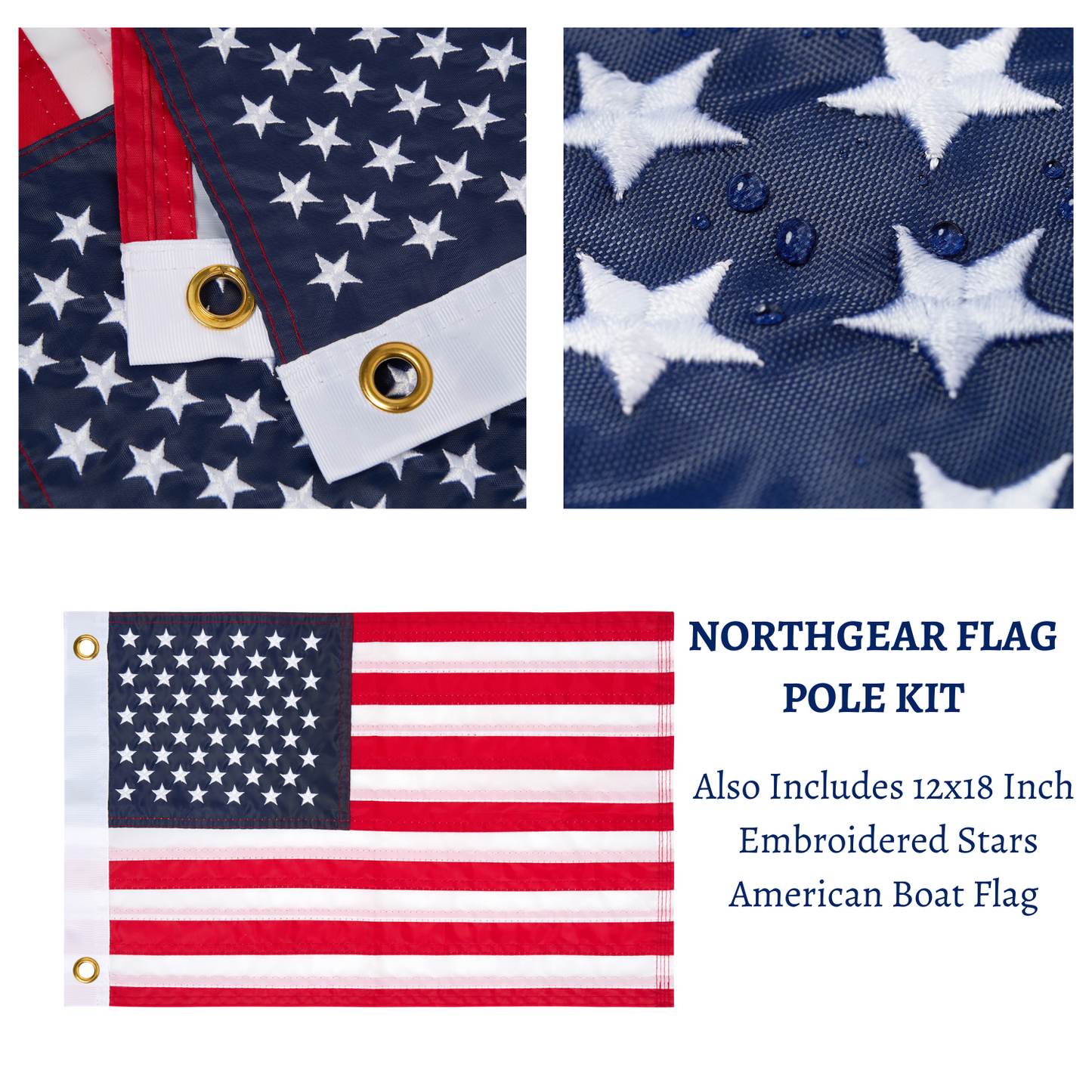 Northgear™ 18"Boat flag pole with 12''X18''American flag