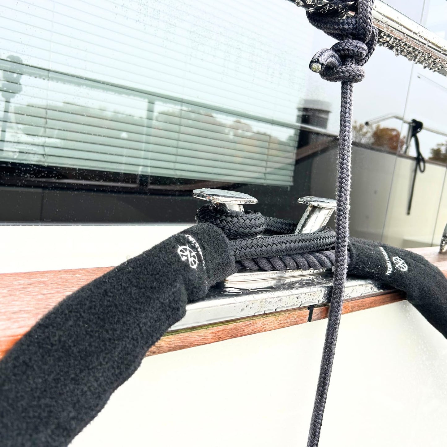 northgear chafe guard installed on dock lines protects against friction wear and damage for secure and long lasting boat docking performance