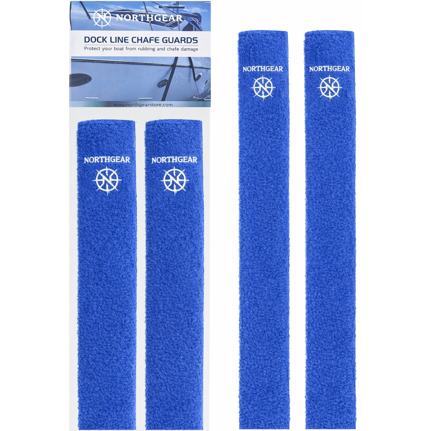northgear navy chafe guards available in 24 and 47 inch sizes for extended dock line protection against abrasion wear and marine damage