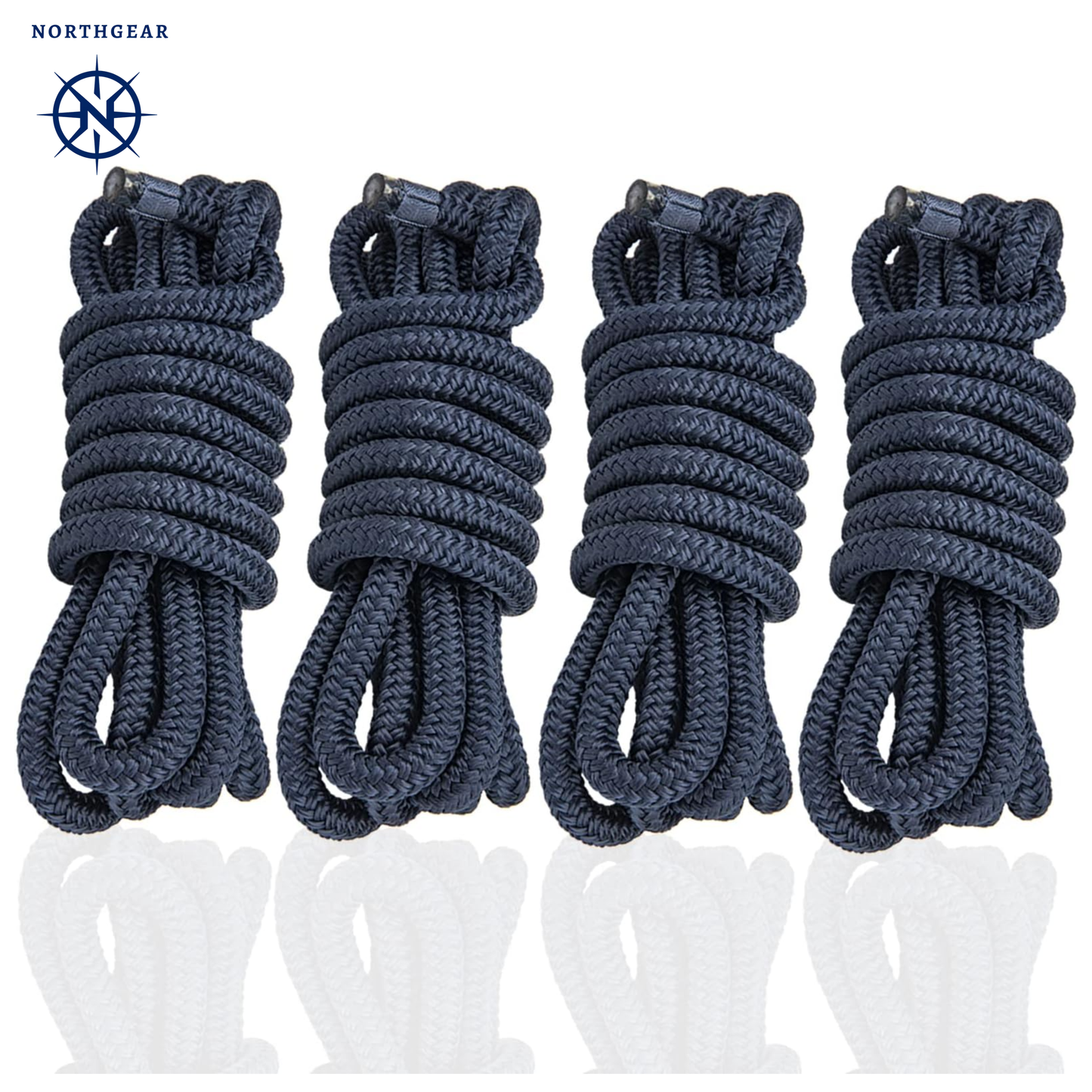 NorthGear™ Premium Double-Braided Dock Lines – 3/8" × 15' (4-Pack) Marine-Grade Nylon